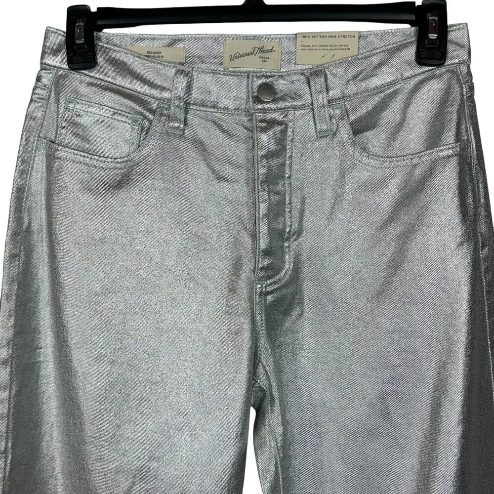Universal Thread SZ 4R 90's Baggy Jeans Shiny Silver Hi-Rise 100% Cotton New - Picture 2 of 11